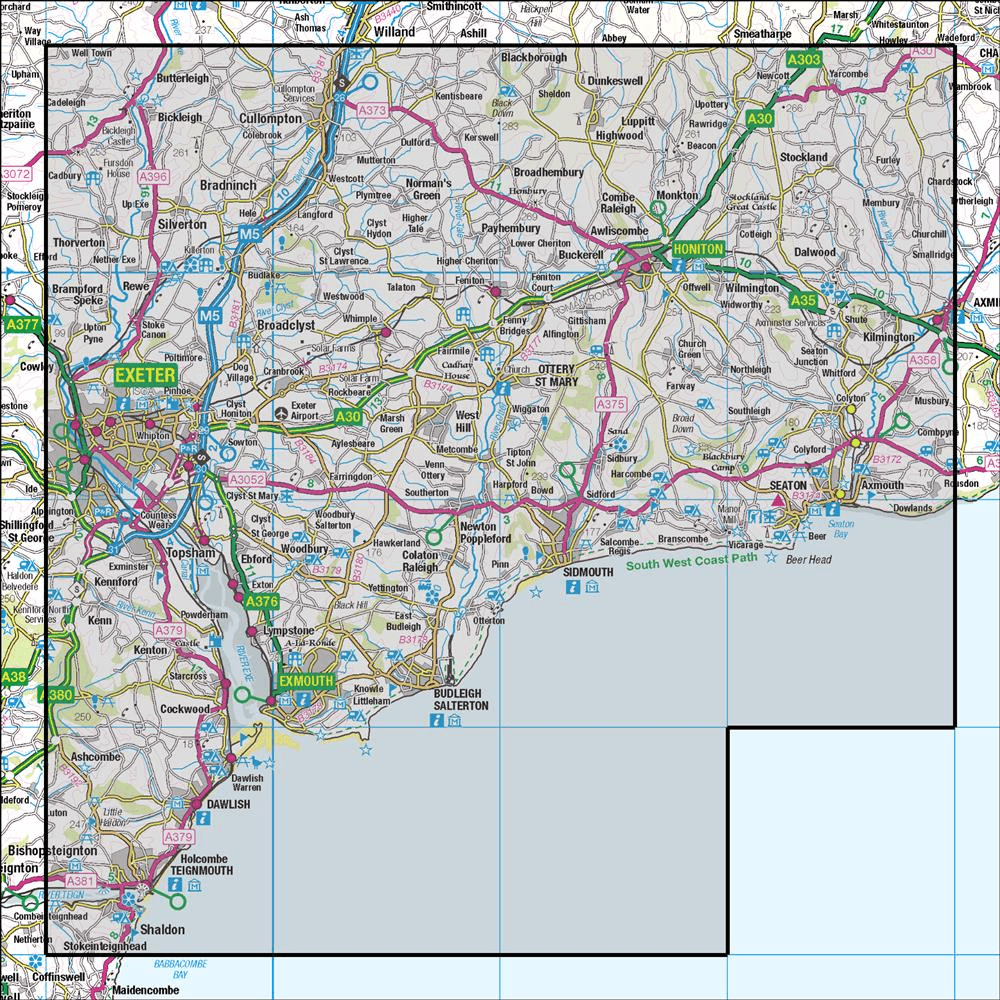 OMN4 image showing the area of the Ordnance Survey 1:50,000 Landranger map 192 Exeter & Sidmouth Exmouth & Teignmouth