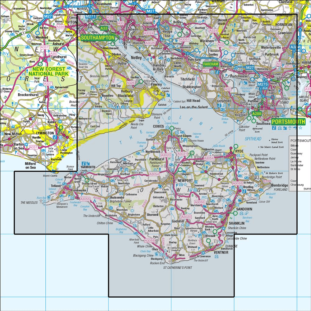 OMN4 image showing the area of the Ordnance Survey 1:50,000 Landranger map 196 The Solent & Isle of Wight