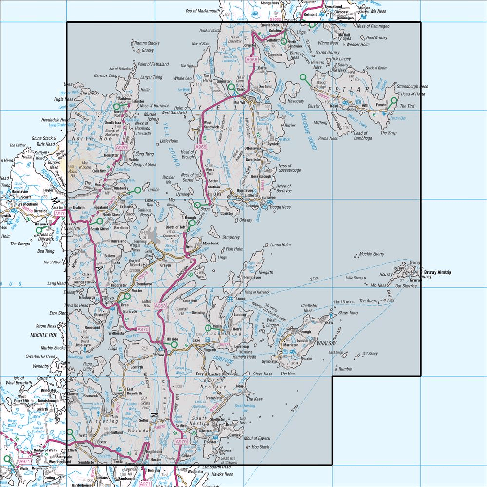 OMN4 image showing the area of the Ordnance Survey 1:50,000 Landranger map 2 Shetland Sullom Voe & Whalsay