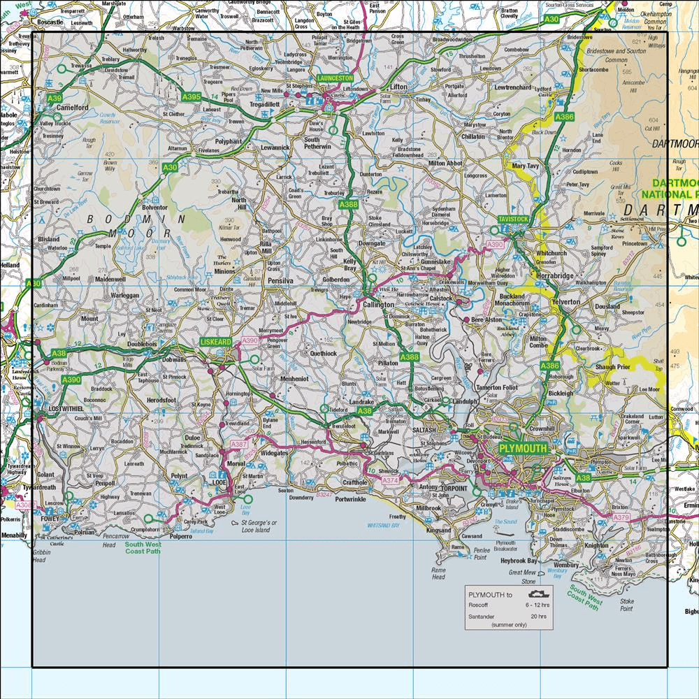 OMN4 image showing the area of the Ordnance Survey 1:50,000 Landranger map 201 Plymouth & Launceston Tavistock & Looe