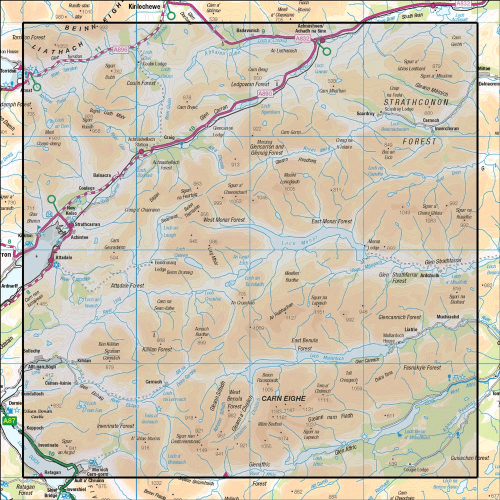 OMN4 image showing the area of the Ordnance Survey 1:50,000 Landranger map 25 Glen Carron & Glen Affric