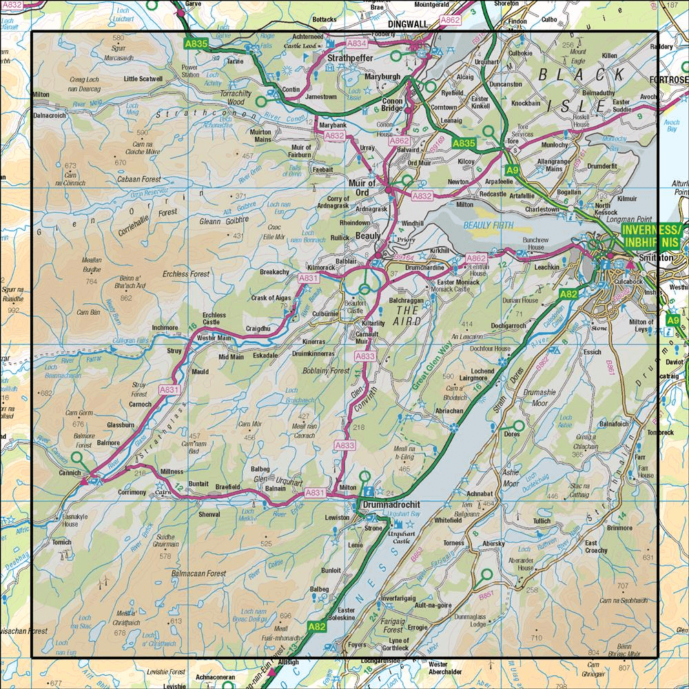 OMN4 image showing the area of the Ordnance Survey 1:50,000 Landranger map 26 Inverness & Loch Ness Strathglass