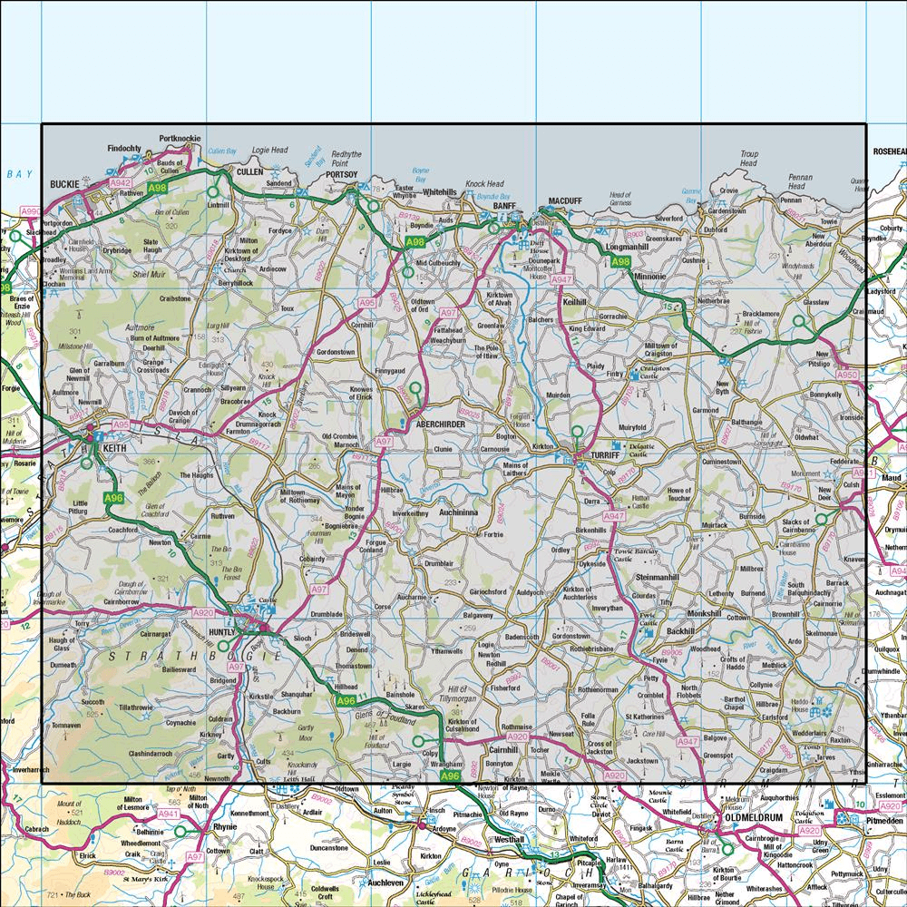 OMN4 image showing the area of the Ordnance Survey 1:50,000 Landranger map 29 Banff & Huntly Portsoy & Turriff