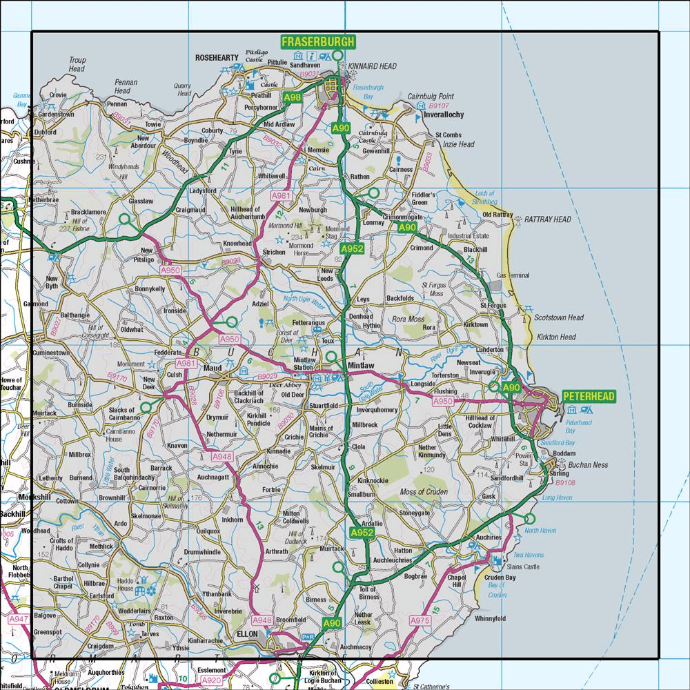 OMN4 image showing the area of the Ordnance Survey 1:50,000 Landranger map 30 Fraserburgh Peterhead & Ellon