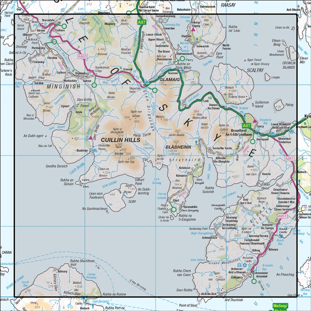 OMN4 image showing the area of the Ordnance Survey 1:50,000 Landranger map 32 South Skye & Cuillin Hills