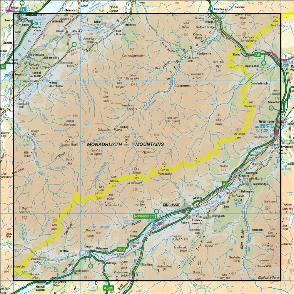 OMN4 image showing the area of the Ordnance Survey 1:50,000 Landranger map 35 Kingussie & Monadhliath Mountains