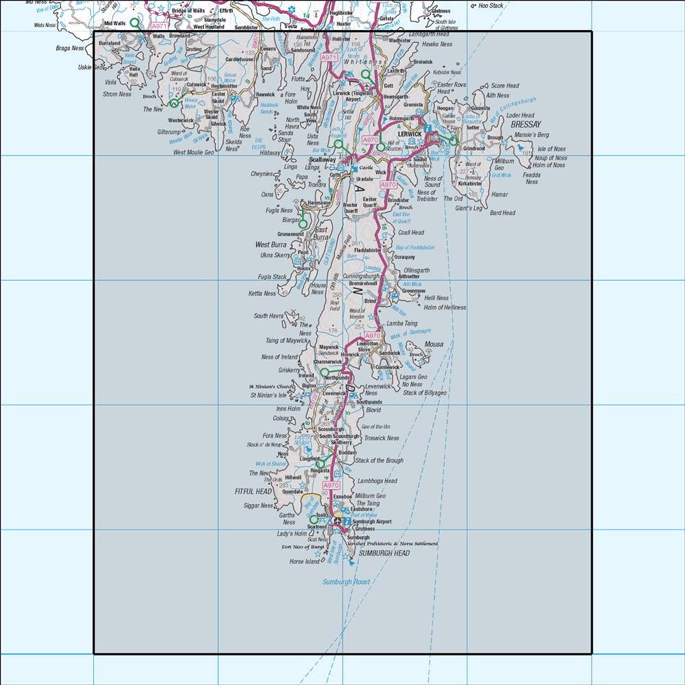 OMN4 image showing the area of the Ordnance Survey 1:50,000 Landranger map 4 Shetland South Mainland