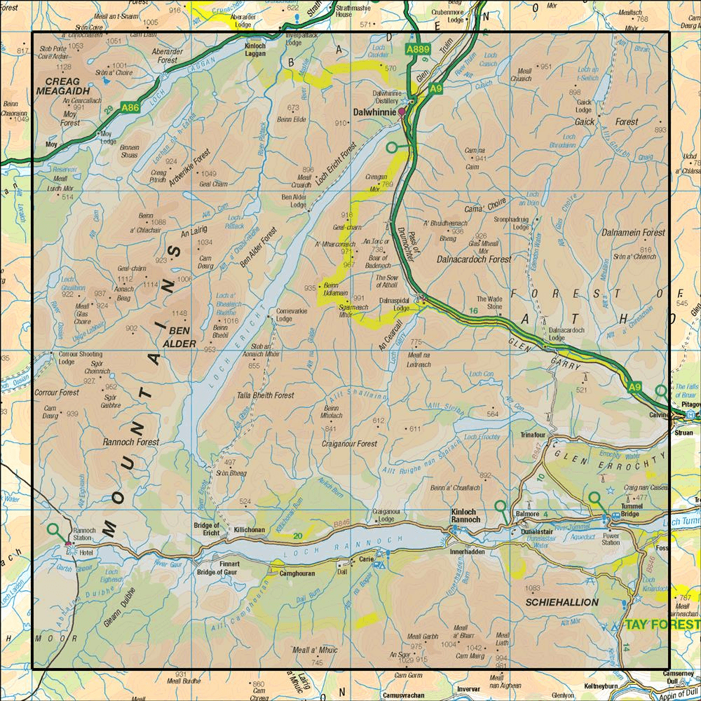 OMN4 image showing the area of the Ordnance Survey 1:50,000 Landranger map 42 Glen Garry & Loch Rannoch