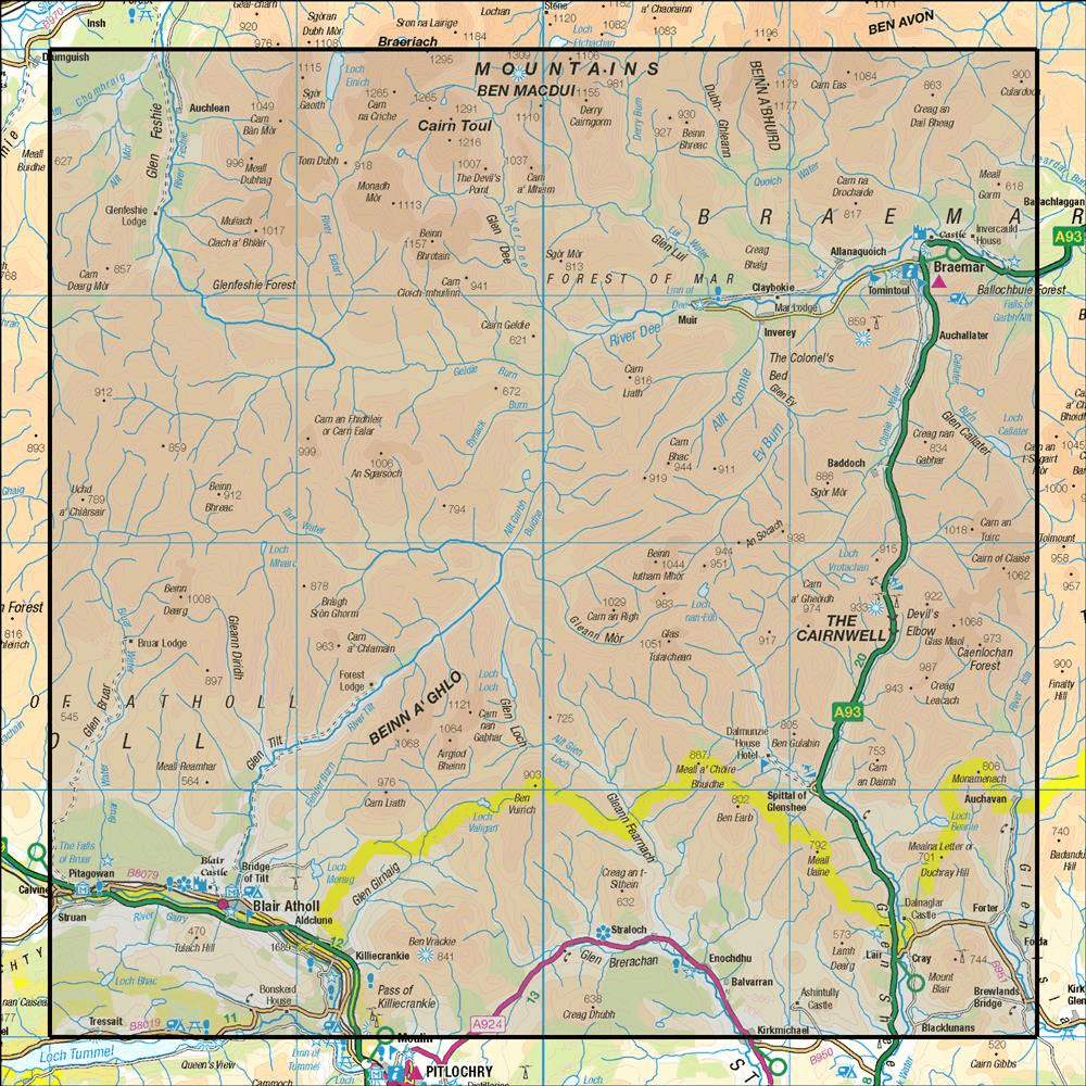 OMN4 image showing the area of the Ordnance Survey 1:50,000 Landranger map 43 Braemar & Blair Atholl
