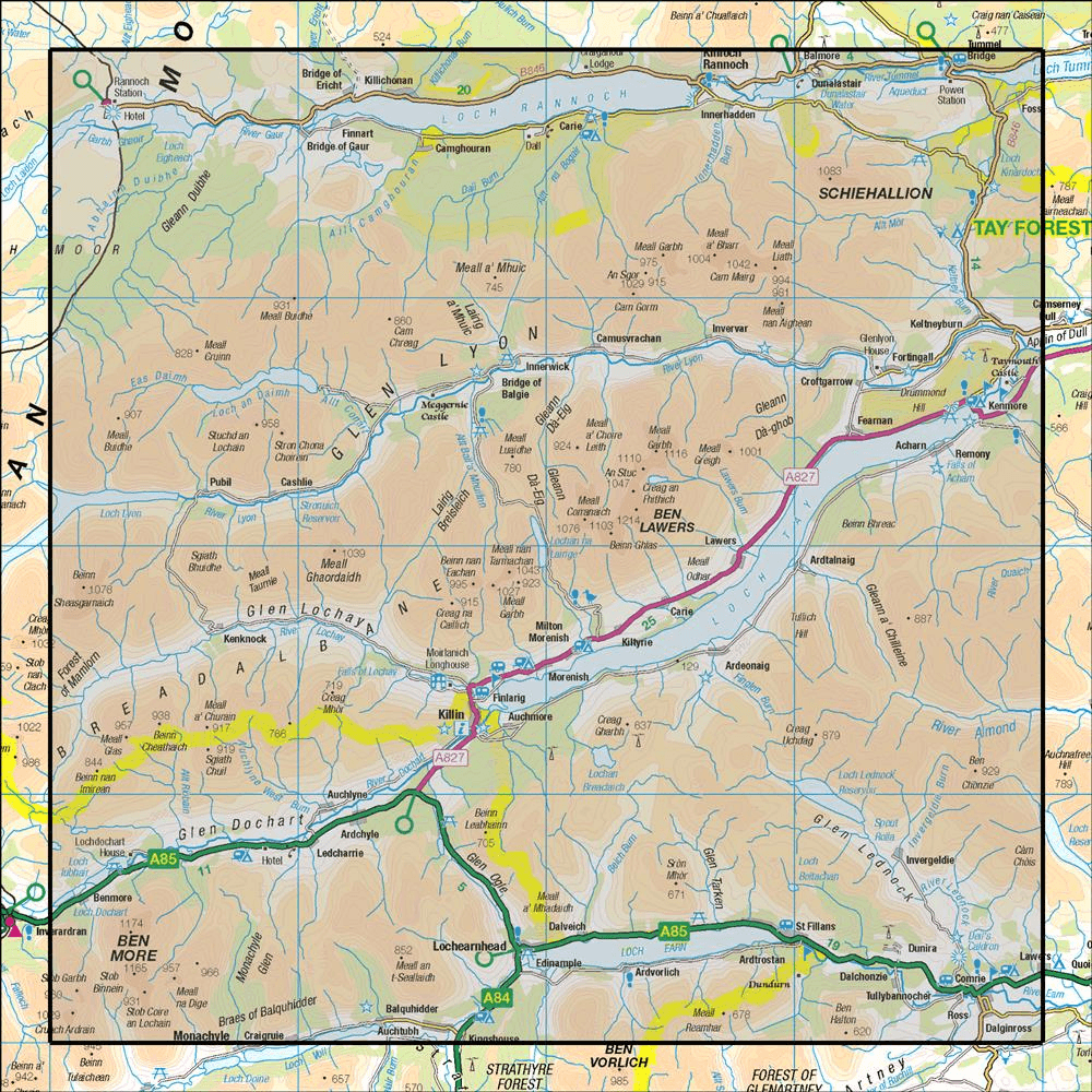 OMN4 image showing the area of the Ordnance Survey 1:50,000 Landranger map 51 Loch Tay & Glen Dochart