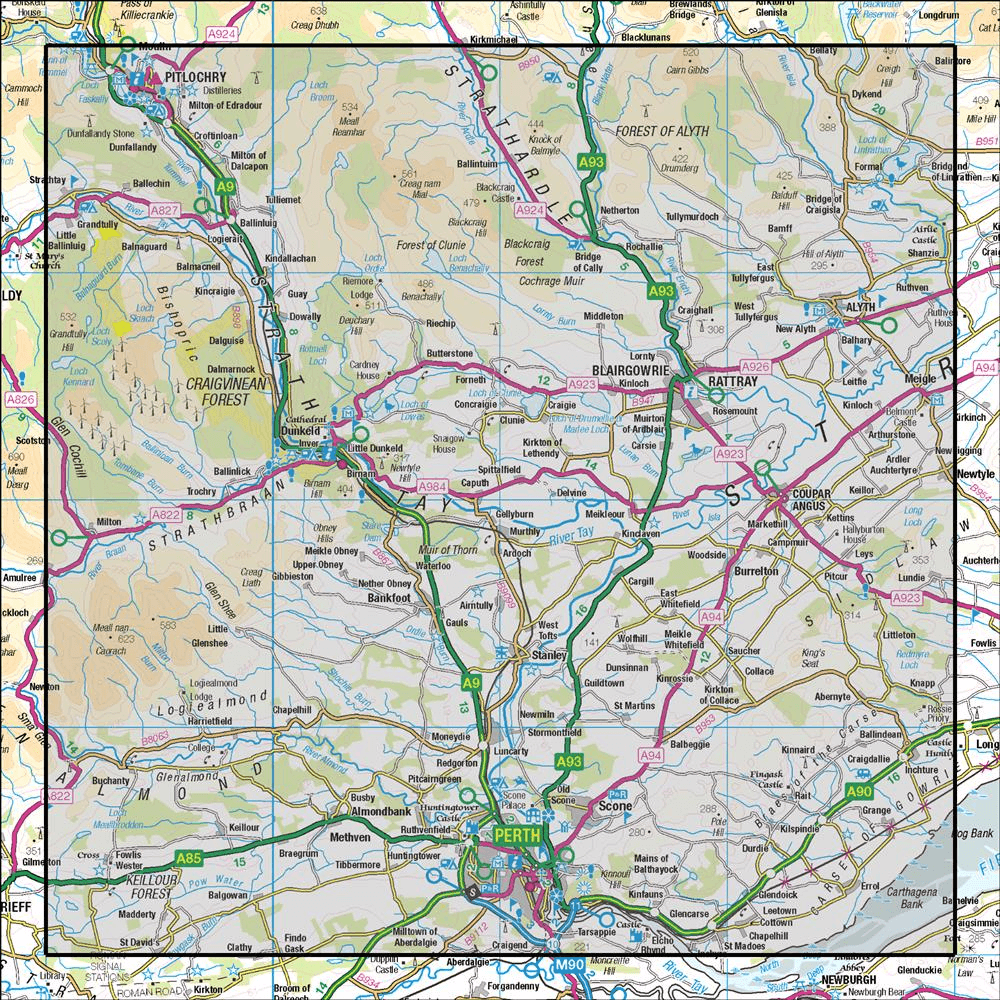 OMN4 image showing the area of the Ordnance Survey 1:50,000 Landranger map 53 Blairgowrie & Forest of Alyth
