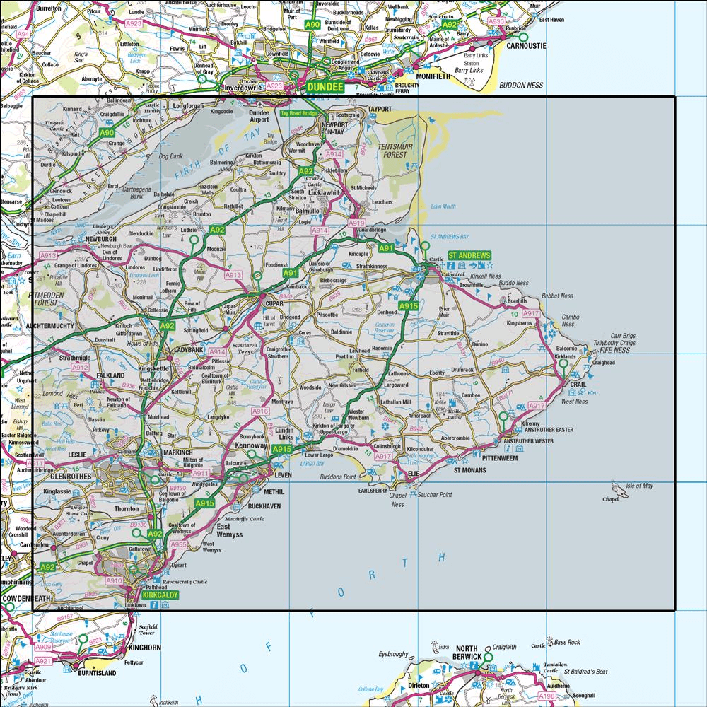 OMN4 image showing the area of the Ordnance Survey 1:50,000 Landranger map 59 St Andrews Kirkcaldy & Glenrothes