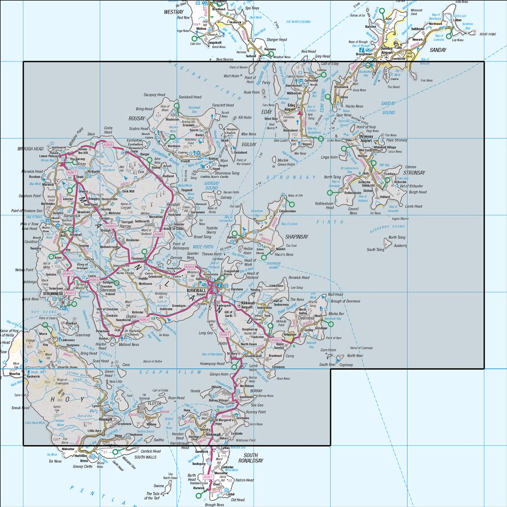 OMN4 image showing the area of the Ordnance Survey 1:50,000 Landranger map 6 Orkney Mainland
