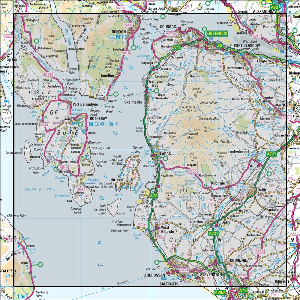 OMN4 image showing the area of the Ordnance Survey 1:50,000 Landranger map 63 Firth of Clyde Greenock & Rothesay