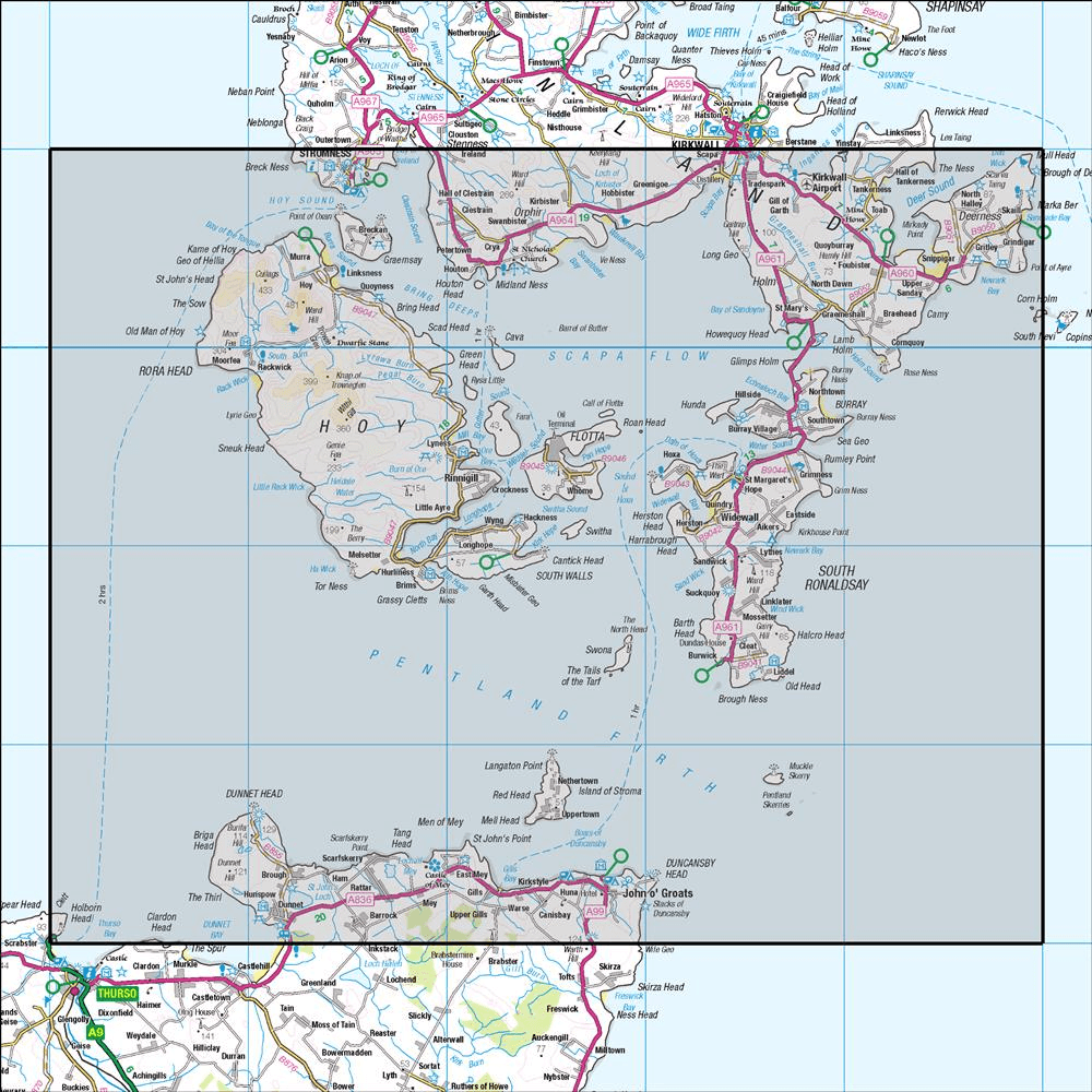 OMN4 image showing the area of the Ordnance Survey 1:50,000 Landranger map 7 Orkney Southern Isles