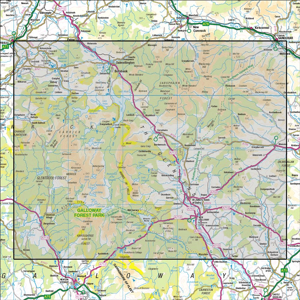 OMN4 image showing the area of the Ordnance Survey 1:50,000 Landranger map 77 Dalmellington & New Galloway Galloway Forest Park