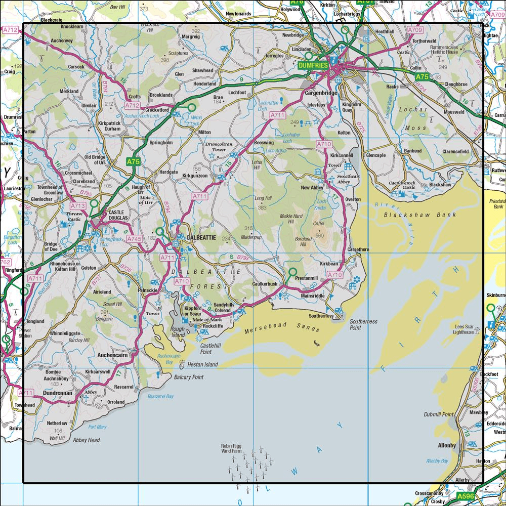 OMN4 image showing the area of the Ordnance Survey 1:50,000 Landranger map 84 Dumfries & Castle Douglas