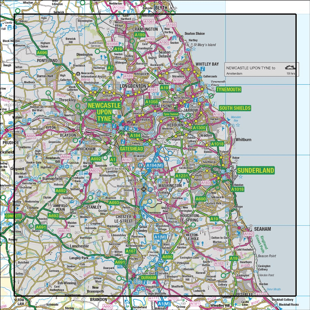 OMN4 image showing the area of the Ordnance Survey 1:50,000 Landranger map 88 Newcastle upon Tyne Durham & Sunderland
