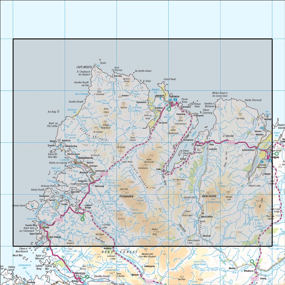 OMN4 image showing the area of the Ordnance Survey 1:50,000 Landranger map 9 Cape Wrath Durness & Scourie