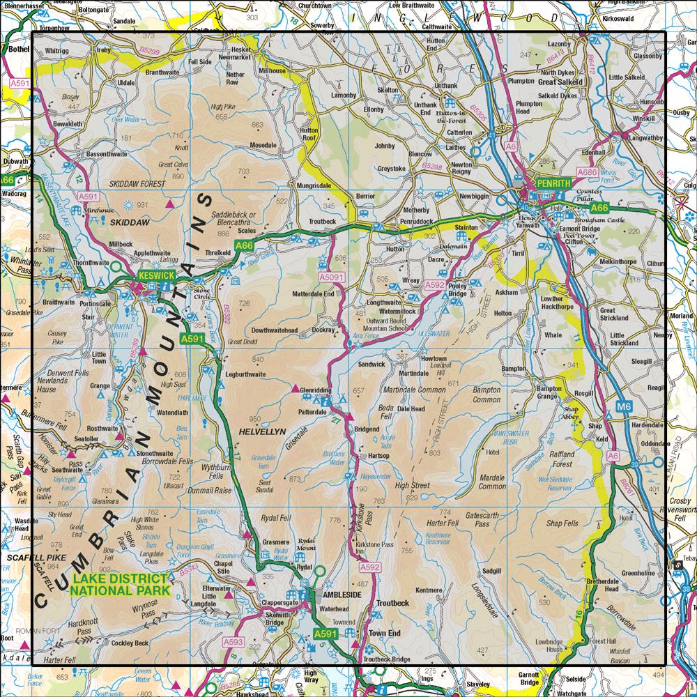 OMN4 image showing the area of the Ordnance Survey 1:50,000 Landranger map 90 Penrith & Keswick Ambleside