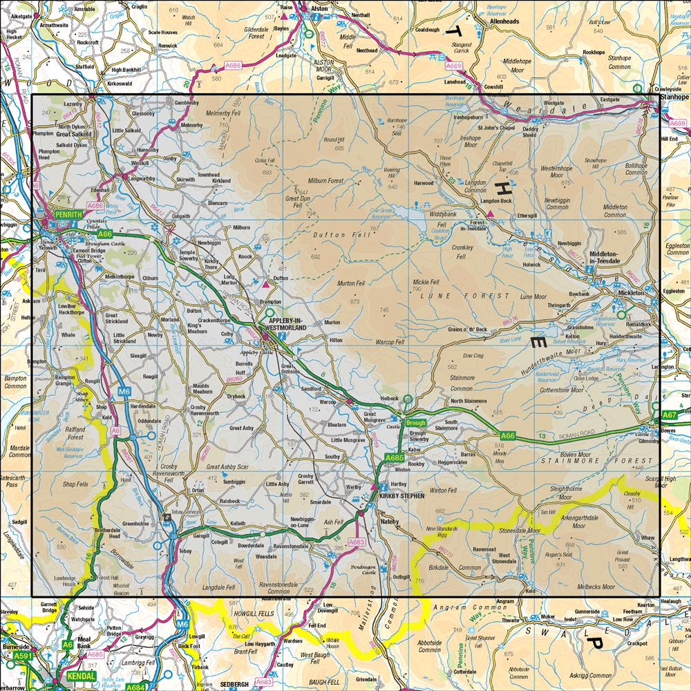 OMN4 image showing the area of the Ordnance Survey 1:50,000 Landranger map 91 Appleby-in-Westmorland Brough & Kirkby Stephen