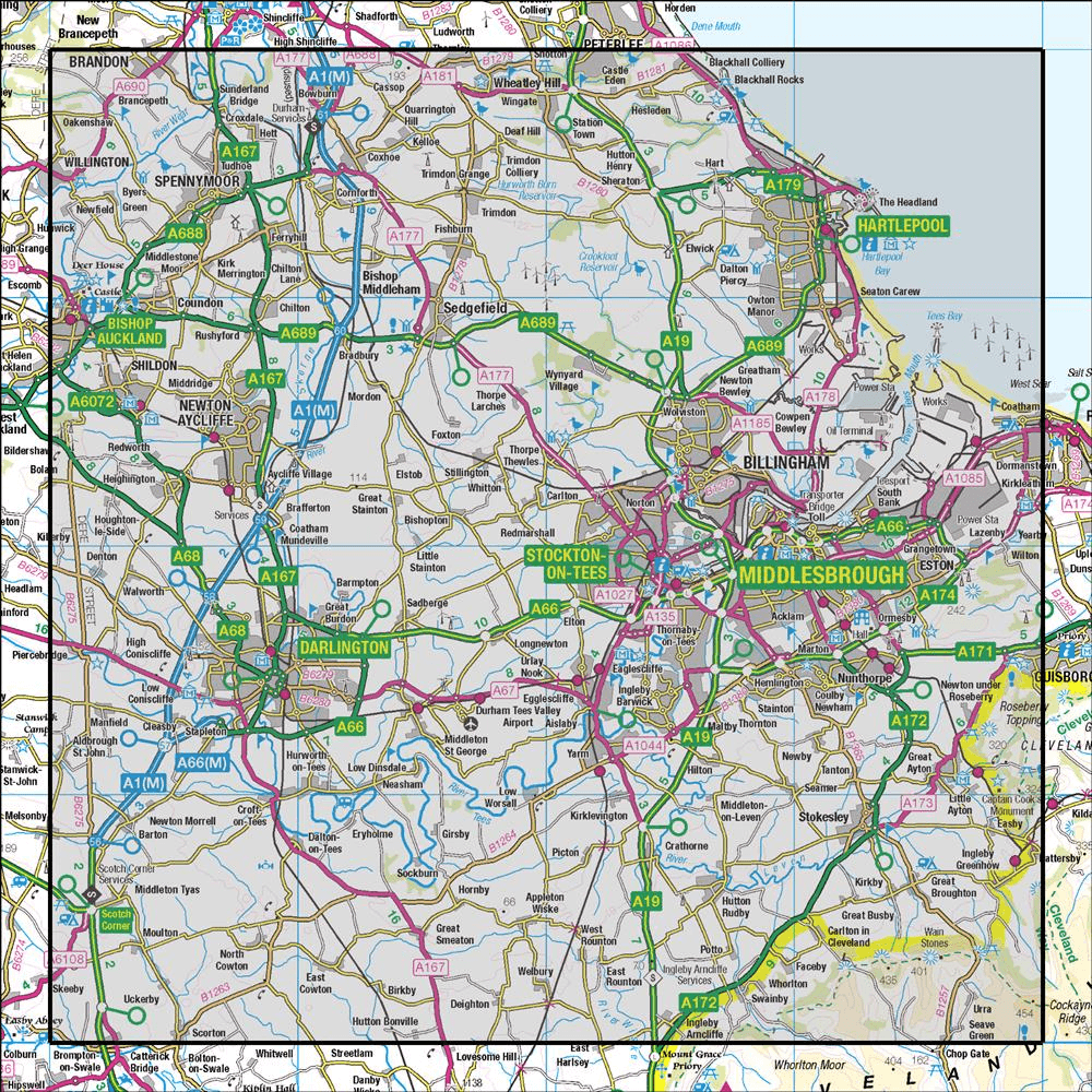 OMN4 image showing the area of the Ordnance Survey 1:50,000 Landranger map 93 Middlesbrough Darlington & Hartlepool