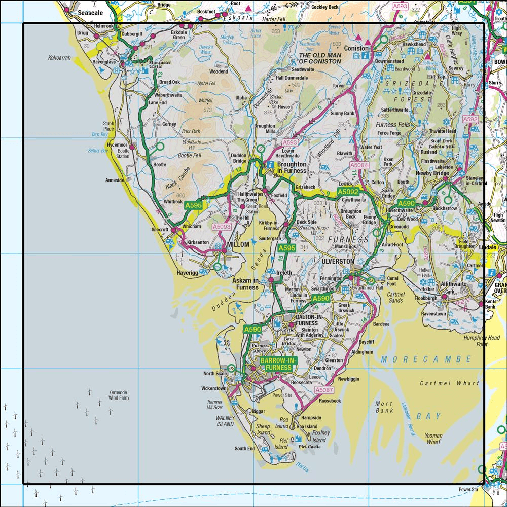 OMN4 image showing the area of the Ordnance Survey 1:50,000 Landranger map 96 Barrow-in-Furness & South Lakeland